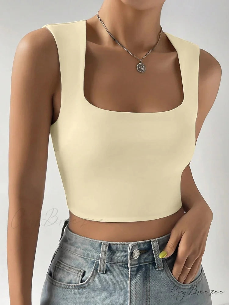 Solid Crop Tank Top Apricot / XS