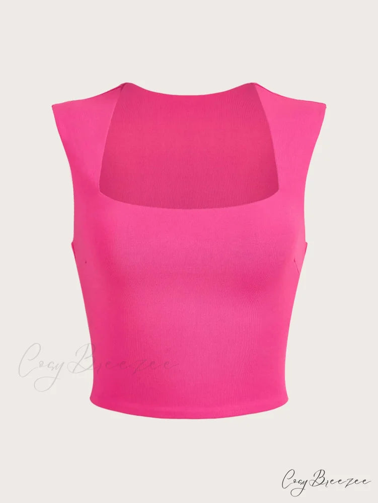 Solid Crop Tank Top Hot Pink / XS