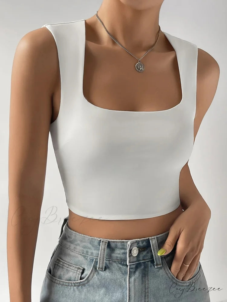 Solid Crop Tank Top White / XS