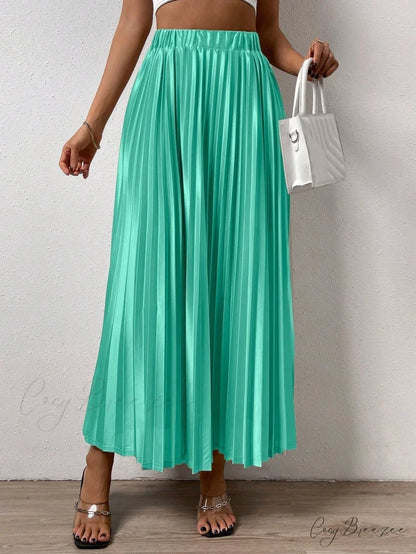 Solid Elastic Waist Pleated Skirt Mint Green / XS