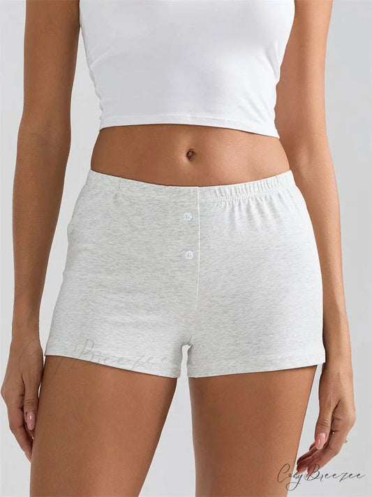 Solid Elastic Waist Sleep Shorts white / S short-250223