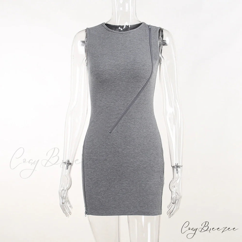 Solid Gray Bodycon Dress with Zipper