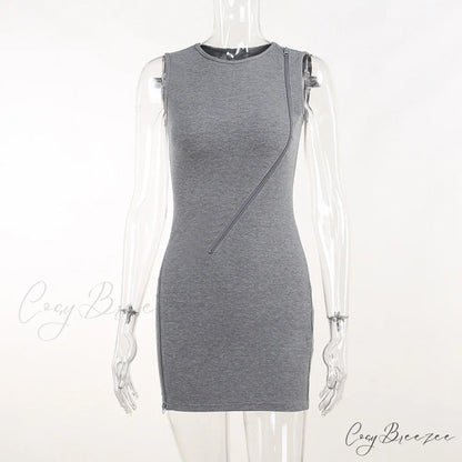 Solid Gray Bodycon Dress with Zipper