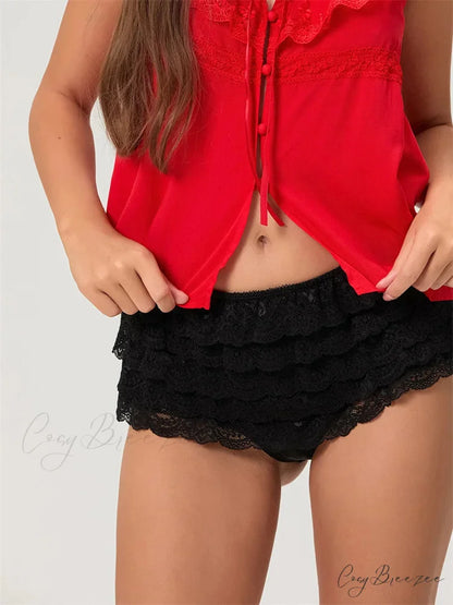 Solid Heart Pattern Stretchy Short short-250223