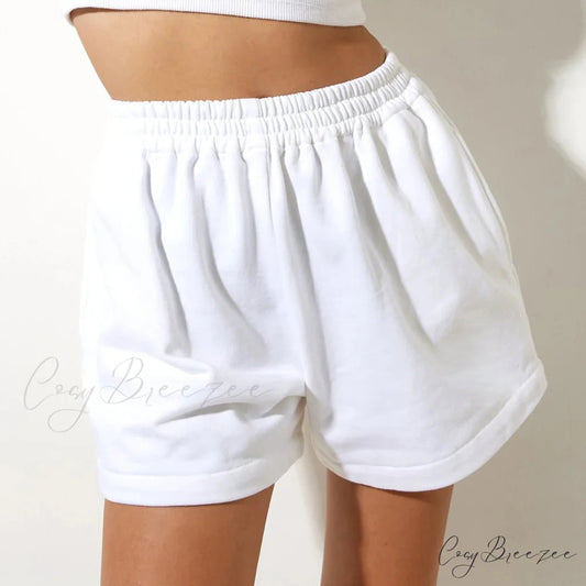Solid High Waist Sweatpants Shorts WHITE / S short-250223