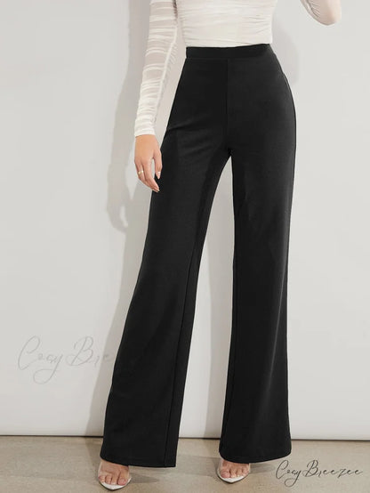 Solid High Waist Wide Leg Pants Black / XS