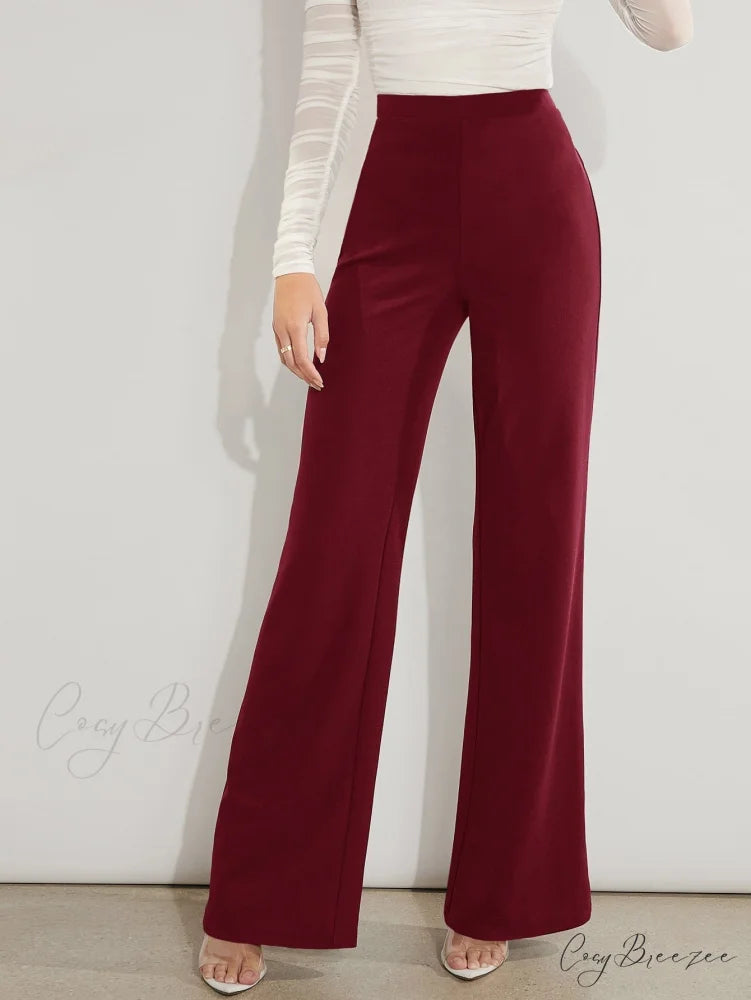 Solid High Waist Wide Leg Pants Burgundy / XS