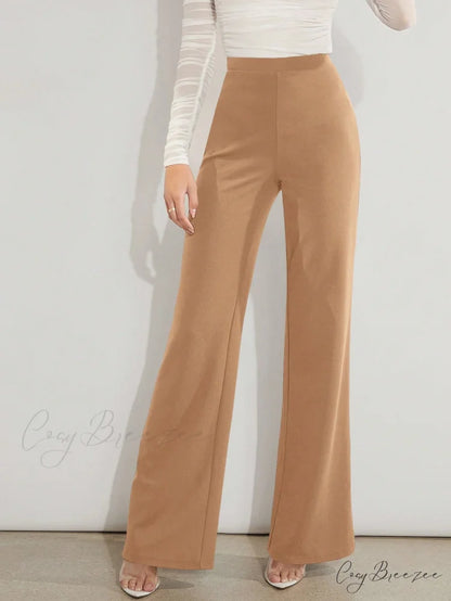 Solid High Waist Wide Leg Pants Camel / XS