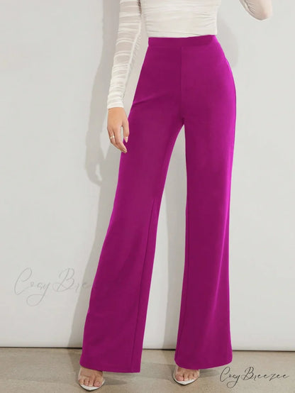 Solid High Waist Wide Leg Pants Red Violet / XS