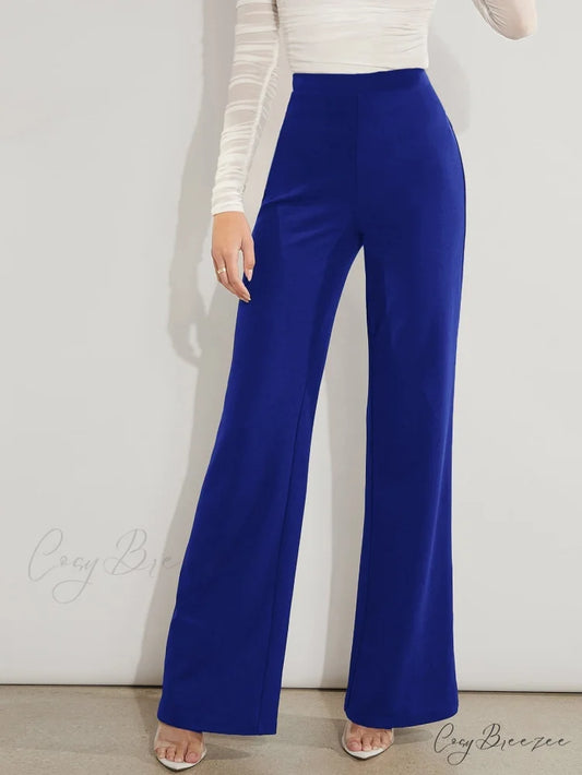 Solid High Waist Wide Leg Pants Royal Blue / XS
