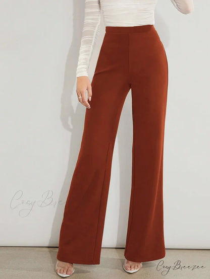 Solid High Waist Wide Leg Pants Rust Brown / XS