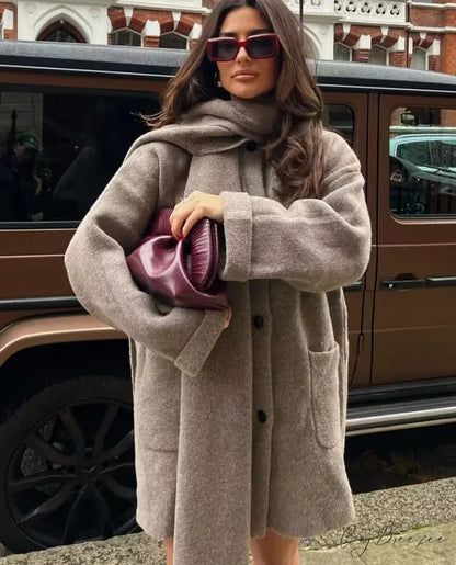 Solid Knitted Single Breasted Coat Khaki / S