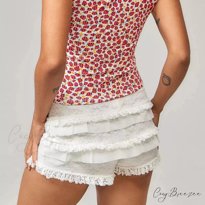 Solid Lace Ruffle Bloomer Shorts short-250223