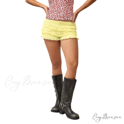 Solid Lace Ruffle Bloomer Shorts Yellow / S short-250223