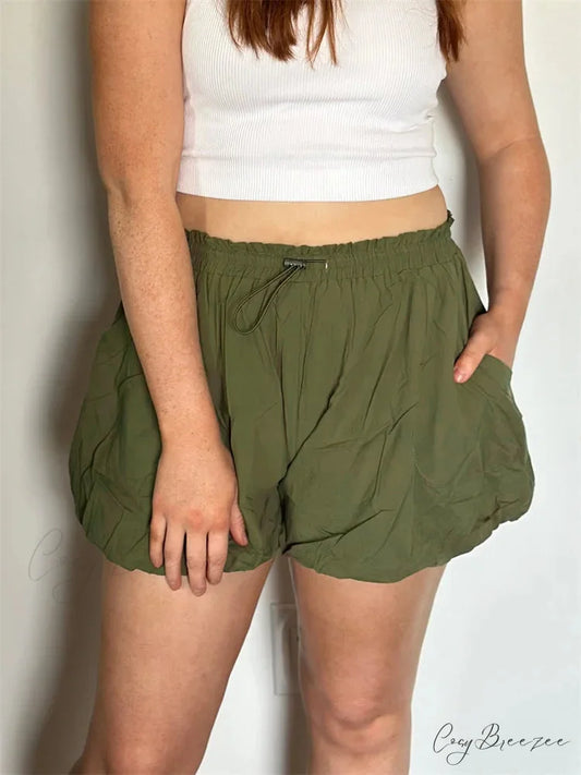 Solid Lacy Tiered Flounced Short green / S short-250223