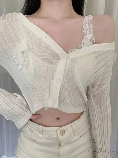 Solid Lantern Sleeve Button Down Knit Cardigan WHITE / One Size cardiagn-250126