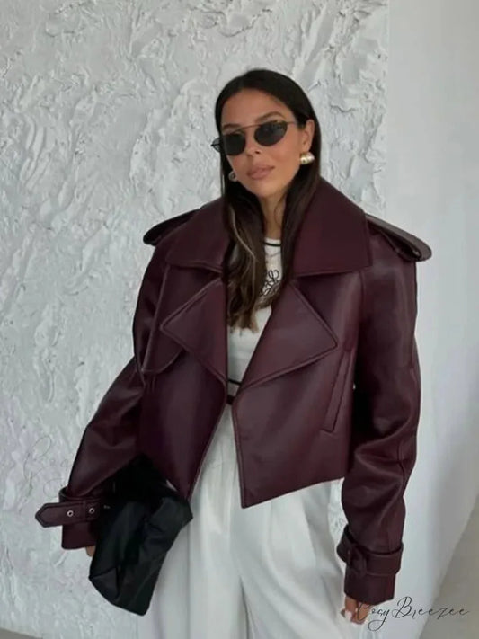 Solid Lapel Leather Cropped Coat Style B / S