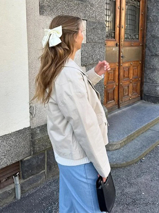 Solid Loose Contrast Double Collar Double Breasted Long Women’s Windbreaker Office Lady 2024 Stylish Coat