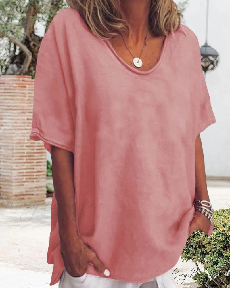 Solid Loose T-Shirt in Neck Round Color