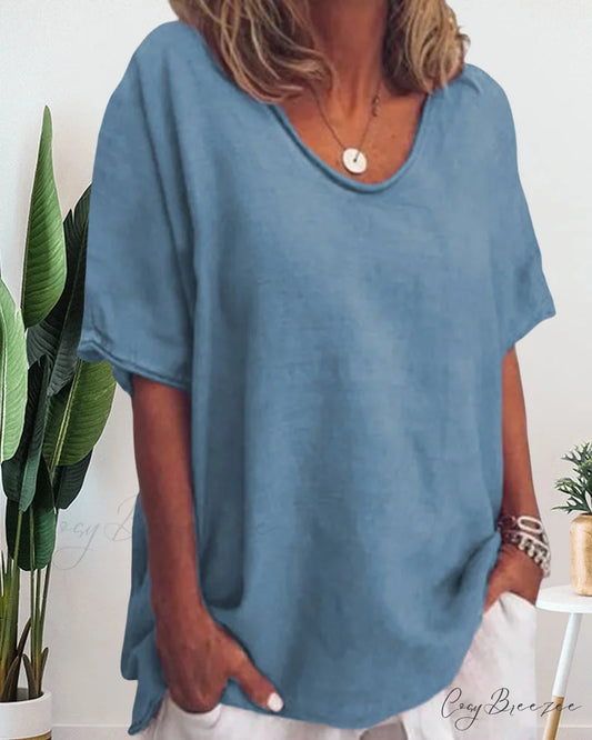 Solid Loose T-Shirt in Neck Round Color