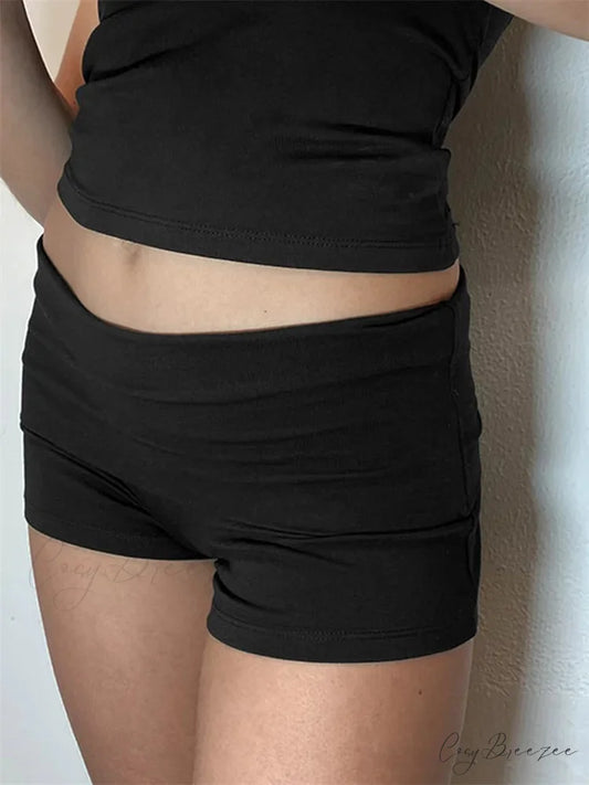Solid Low Waist Shorts black / S short-250223