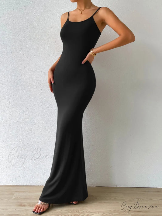 Solid Mermaid Hem Cami Dress Black / XS