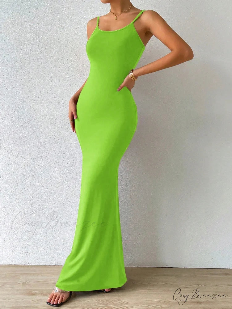 Solid Mermaid Hem Cami Dress Green / XS
