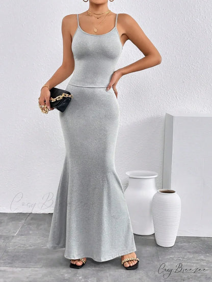 Solid Mermaid Hem Cami Dress Grey / XS