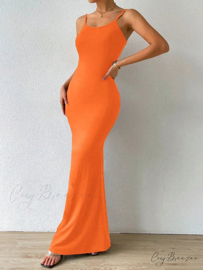 Solid Mermaid Hem Cami Dress Orange / XS