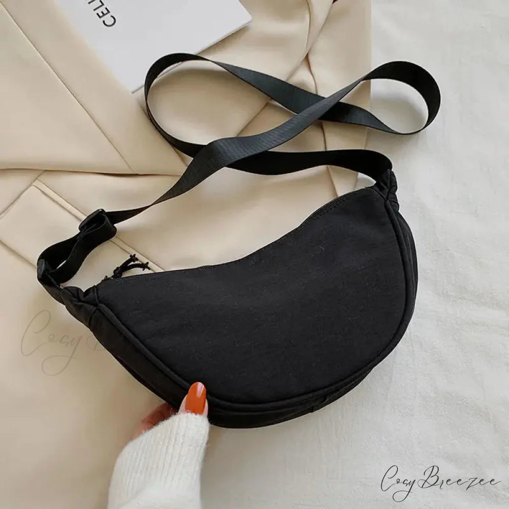 Solid Nylon Travel Crossbody Waist Bag Black / 17X14X8cm crossbody-250126