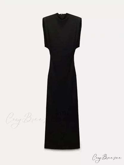 Solid O Neck Women’s Sexy Rear Split High Waisted Elegant Office Lady Commuting Streetwear Robes Midi Dress