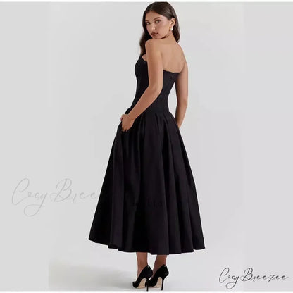Solid Off-shoulder Chic Backless Strapless High-waisted Elegant Maxi Dress