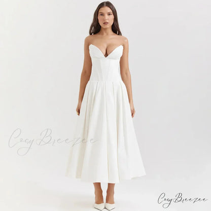 Solid Off-shoulder Chic Backless Strapless High-waisted Elegant Maxi Dress WHITE / XS
