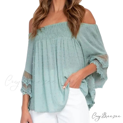 Solid Oversize Backless Irregular Blouse Brief Off Arm Hipster Tassel Tops Shoulder Shirt Green / S