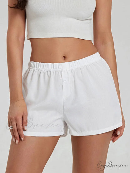 Solid Plaid Elastic Waist Shorts white / S short-250223
