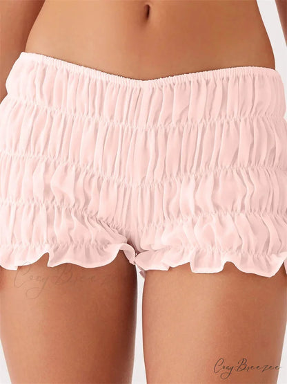 Solid Plaid Ruched Slim Shorts pink / S short-250223