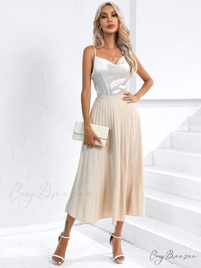 Solid Pleated Skirt Workwear