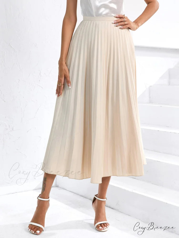 Solid Pleated Skirt Workwear