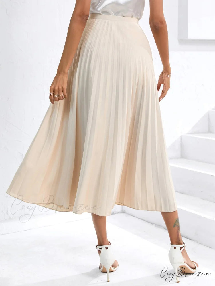 Solid Pleated Skirt Workwear