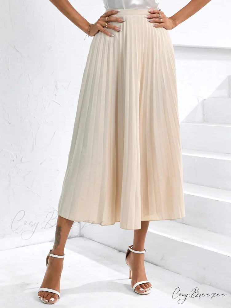 Solid Pleated Skirt Workwear
