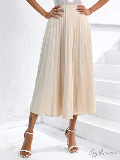 Solid Pleated Skirt Workwear