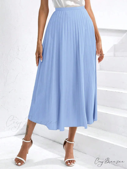 Solid Pleated Skirt Workwear Baby Blue / XS