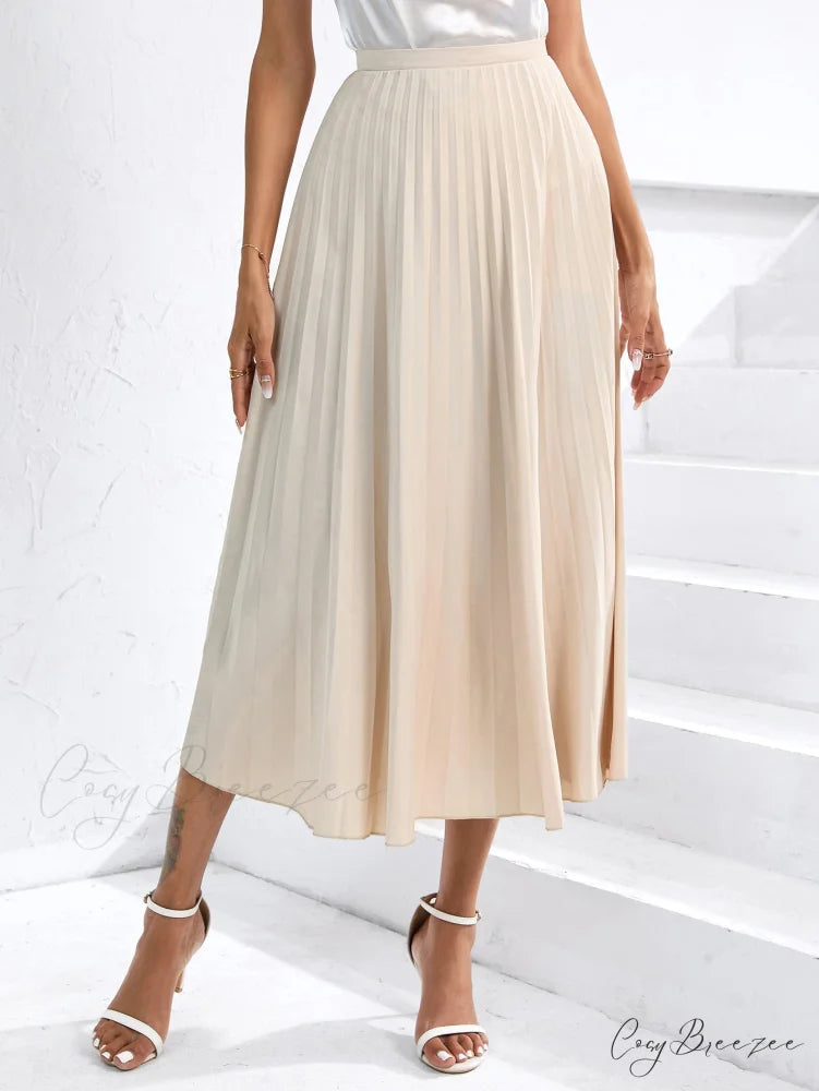 Solid Pleated Skirt Workwear Beige / XS