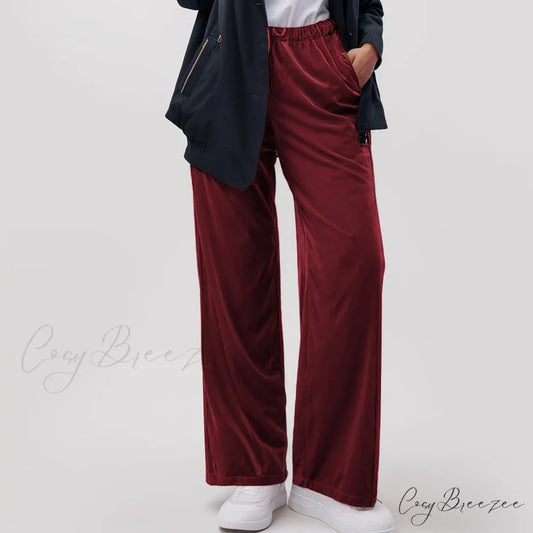 Solid Pocket Stretch Yoga Relaxed Pants Red / S pants-241228