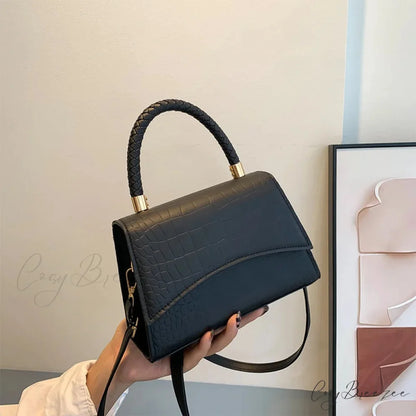 Solid PU Leather Casual Crossbody Top Handle Handbag handbag-250126