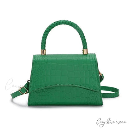 Solid PU Leather Casual Crossbody Top Handle Handbag Green handbag-250126