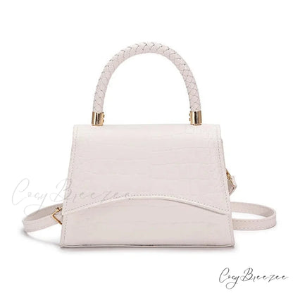 Solid PU Leather Casual Crossbody Top Handle Handbag White handbag-250126