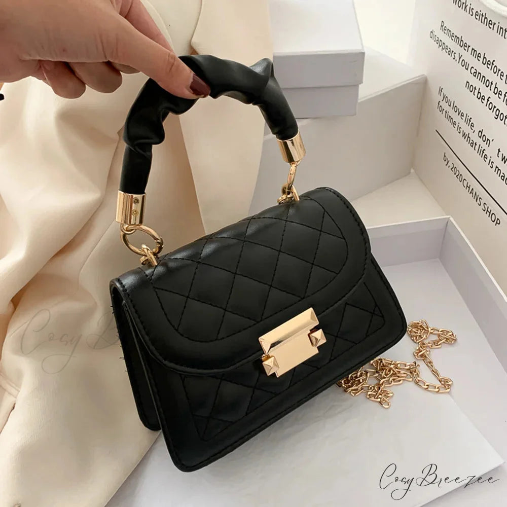 Solid PU Leather Designer Crossbody Handbag Black handbag-250126