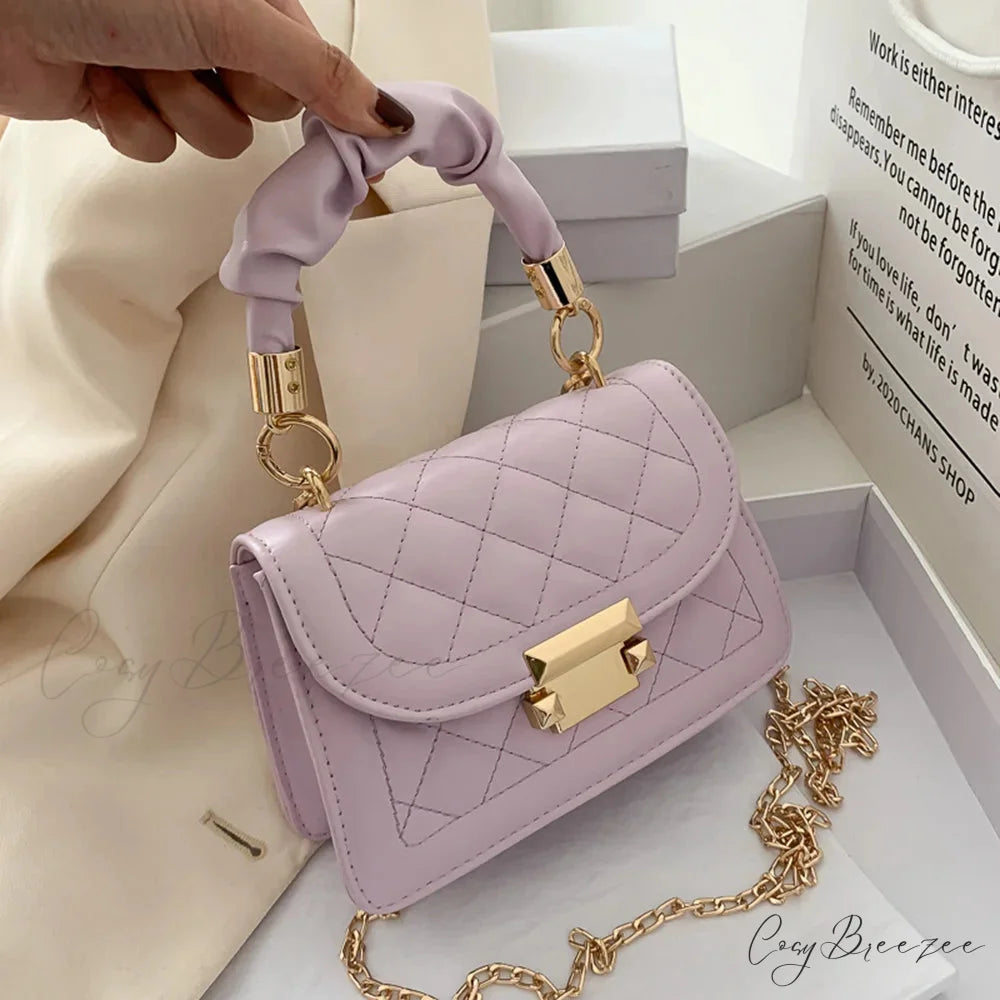 Solid PU Leather Designer Crossbody Handbag Purple handbag-250126