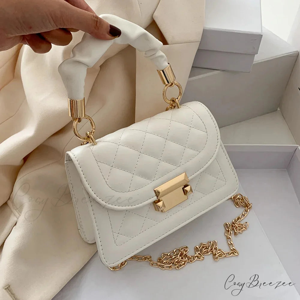 Solid PU Leather Designer Crossbody Handbag White handbag-250126